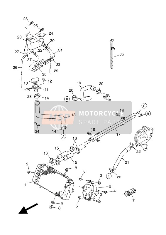 Yamaha X-MAX 125 ABS 2017 Radiator & Slang voor een 2017 Yamaha X-MAX 125 ABS